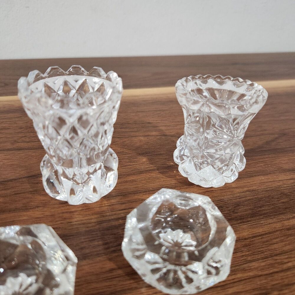 Vintage Lot of 5 Mixed Cut Crystal Glass Open Salt Cellars Vases Trinkets Mini - Picture 4 of 9